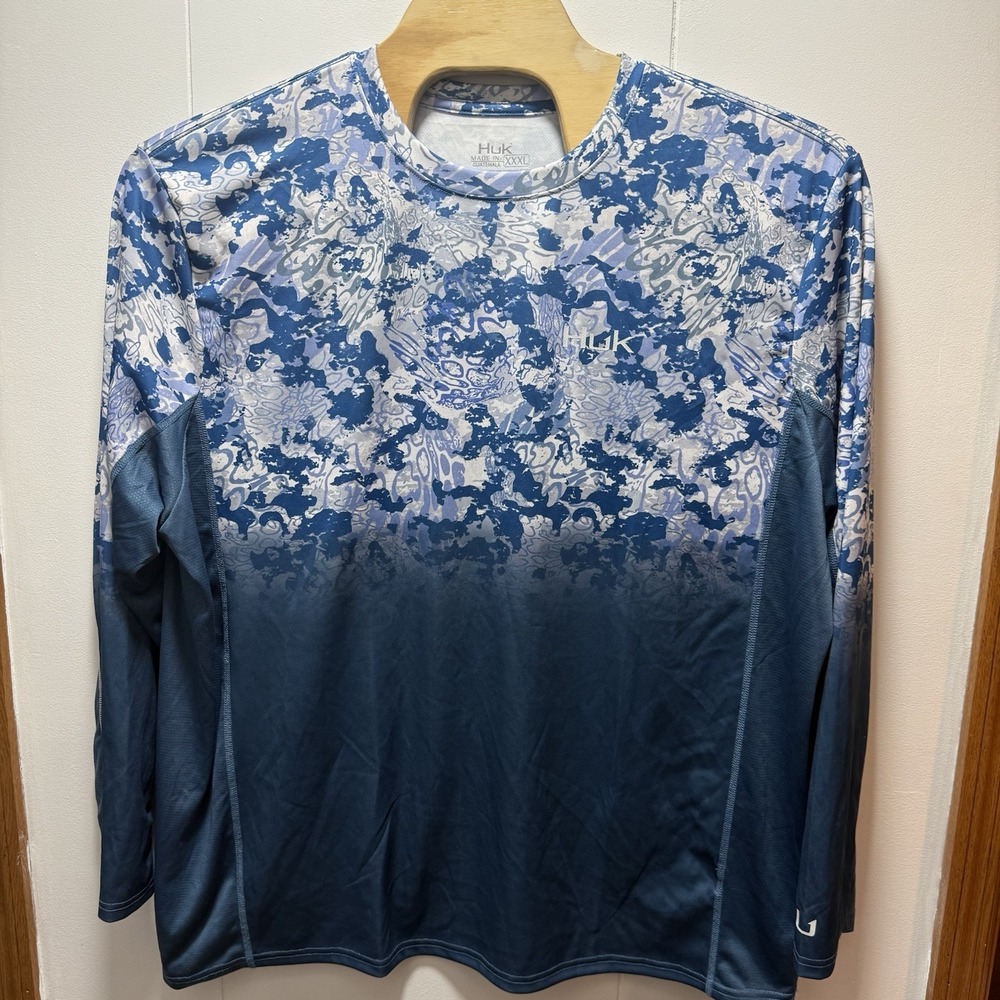 HUK Blue Performance Fishing Shirt Mens 3XL Long Sleeve